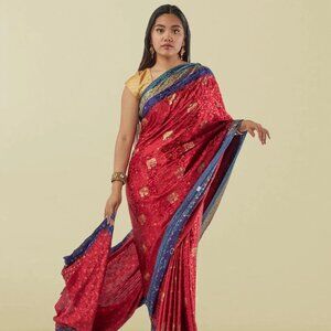 Trendy Red Pathani Print Crepe Saree for You | Muvvas Boutique